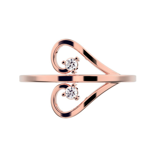 0.05 ct Round Cut Simulated Clear Diamond dainty Minimalist butterfly eye 2 stone floral 14K / 18K Solid Rose Gold everyday ring