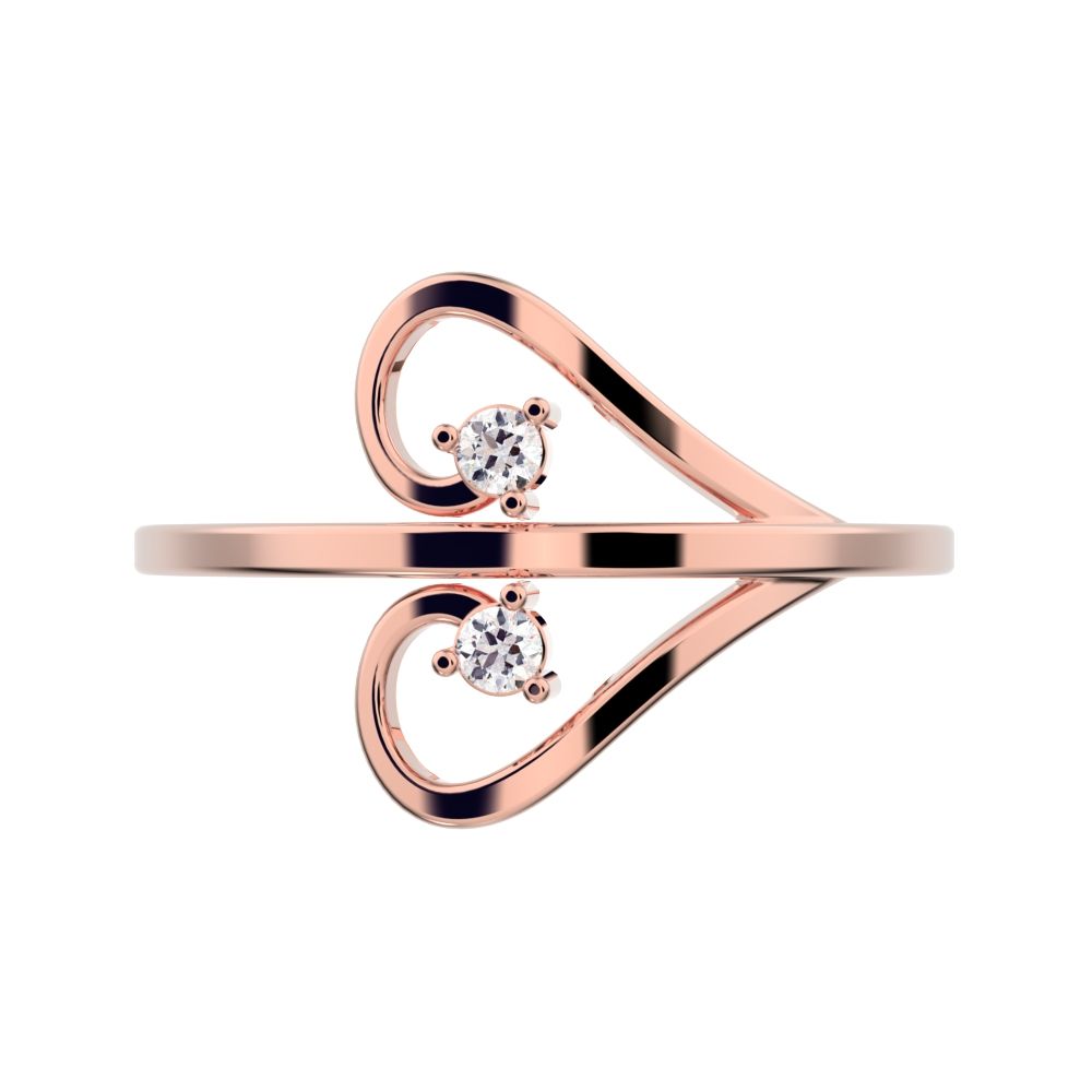 0.05 ct Round Cut Moissanite dainty Minimalist butterfly eye 2 stone floral 14K / 18K Solid Rose Gold everyday ring