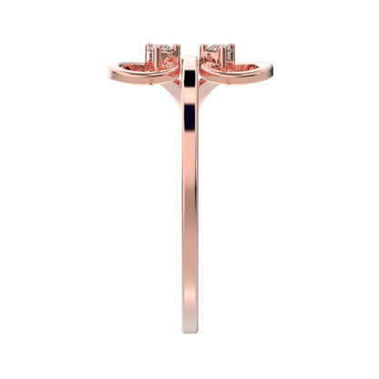 0.05 ct Round Cut Moissanite dainty Minimalist butterfly eye 2 stone floral 14K / 18K Solid Rose Gold everyday ring