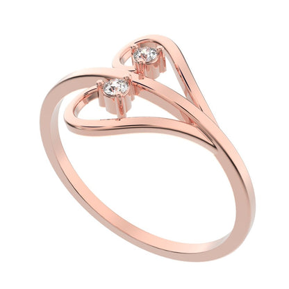 0.05 ct Round Cut Moissanite dainty Minimalist butterfly eye 2 stone floral 14K / 18K Solid Rose Gold everyday ring