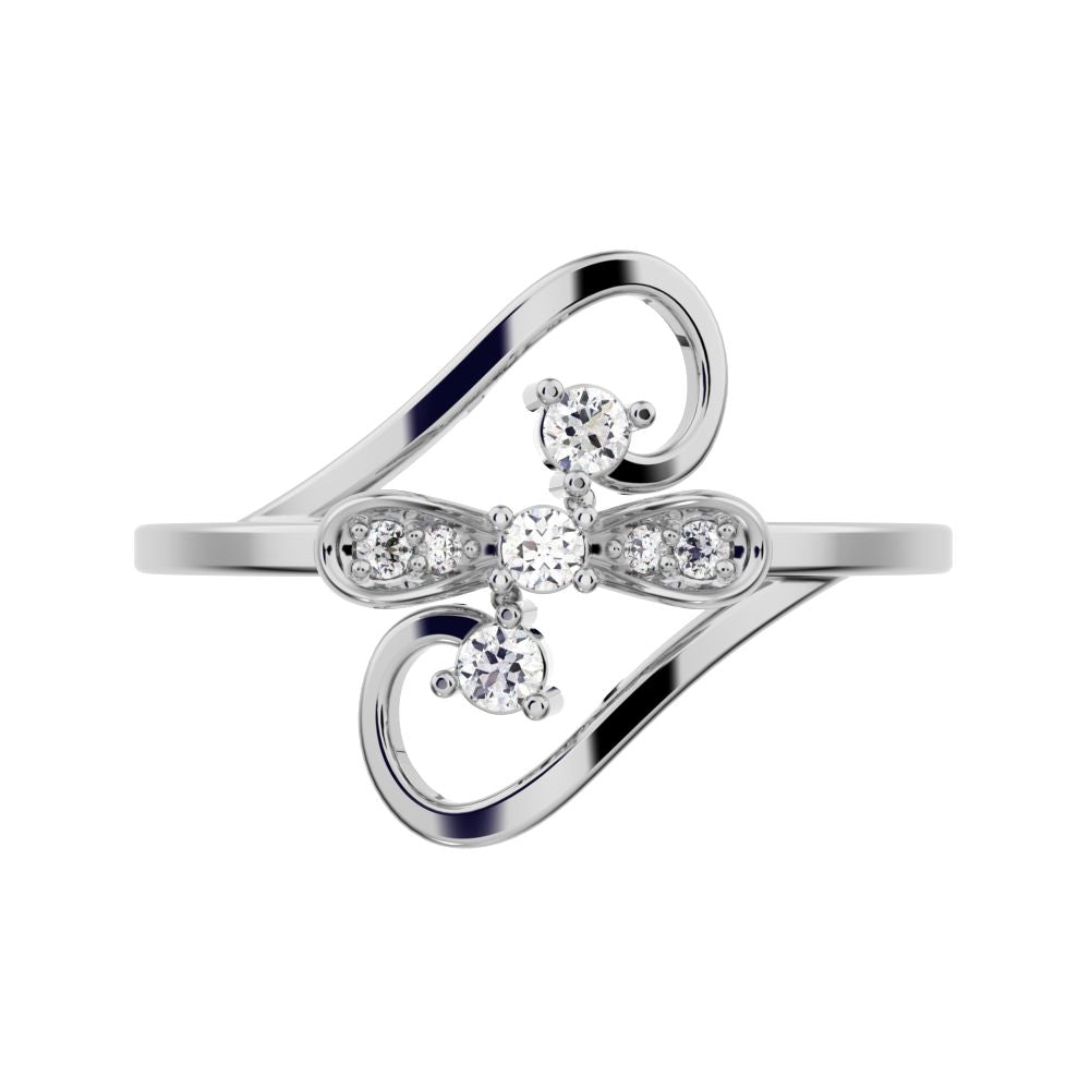 0.09 ct Round Cut Simulated Clear Diamond dainty Minimalist butterfly infinity eye heart 14K / 18K Solid White Gold everyday ring