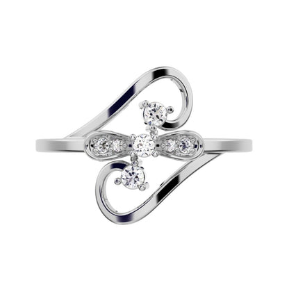 0.09 ct Round Cut Simulated Clear Diamond dainty Minimalist butterfly infinity eye heart 14K / 18K Solid White Gold everyday ring