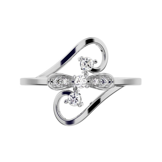 0.09 ct Round Cut Moissanite dainty Minimalist butterfly infinity eye heart 14K / 18K Solid White Gold everyday ring