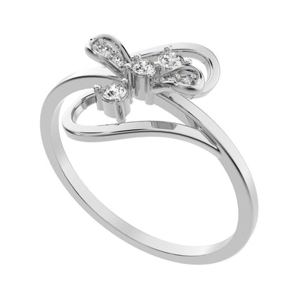 0.09 ct Round Cut Simulated Clear Diamond dainty Minimalist butterfly infinity eye heart 14K / 18K Solid White Gold everyday ring