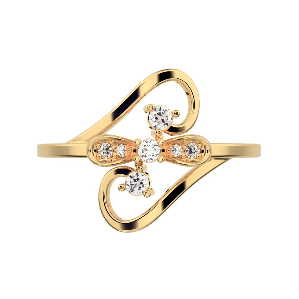 0.09 ct Round Cut Moissanite dainty Minimalist butterfly infinity eye heart 14K / 18K Solid Yellow Gold everyday ring