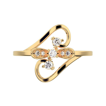 0.09 ct Round Cut Moissanite dainty Minimalist butterfly infinity eye heart 14K / 18K Solid Yellow Gold everyday ring