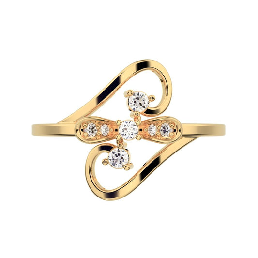 0.09 ct Round Cut Moissanite dainty Minimalist butterfly infinity eye heart 14K / 18K Solid Yellow Gold everyday ring