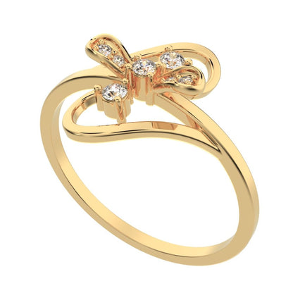 0.09 ct Round Cut Moissanite dainty Minimalist butterfly infinity eye heart 14K / 18K Solid Yellow Gold everyday ring