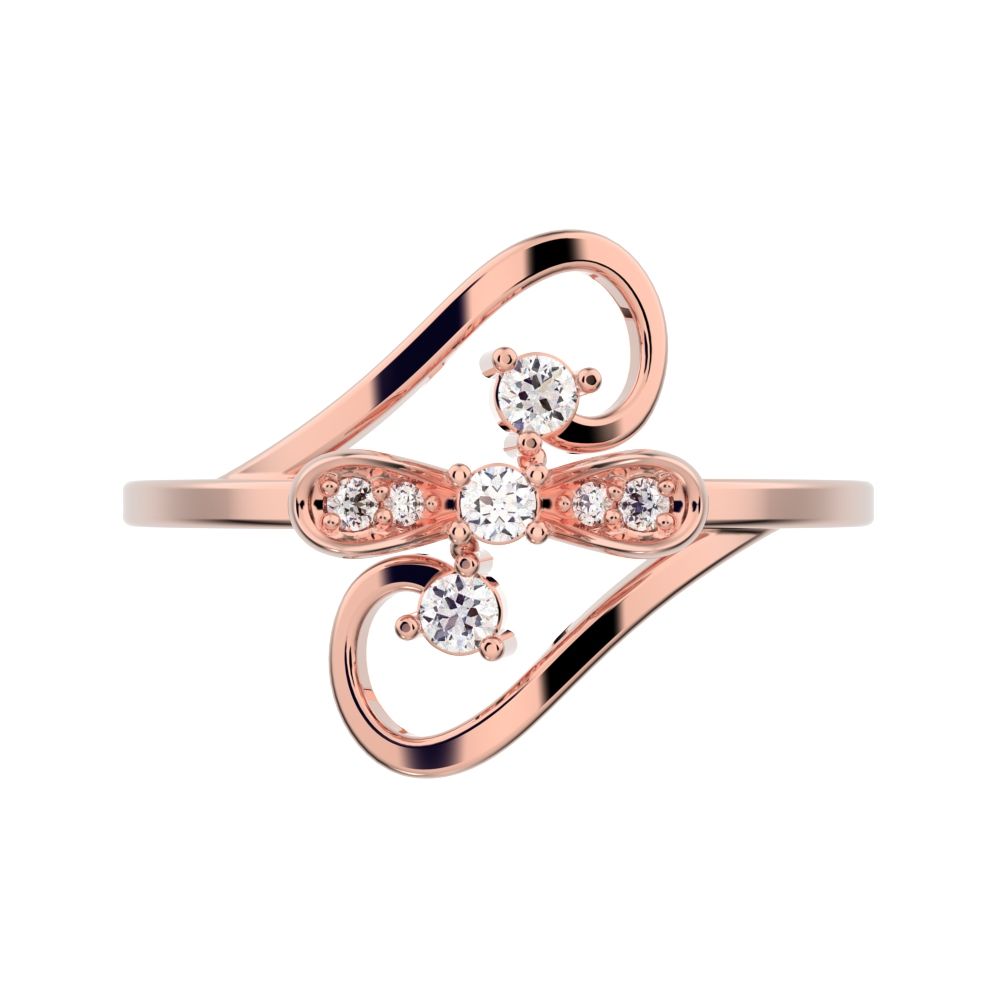 0.09 ct Round Cut Simulated Clear Diamond dainty Minimalist butterfly infinity eye heart 14K / 18K Solid Rose Gold everyday ring