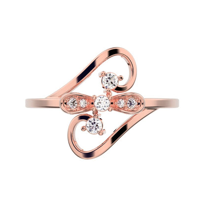 0.09 ct Round Cut Simulated Clear Diamond dainty Minimalist butterfly infinity eye heart 14K / 18K Solid Rose Gold everyday ring