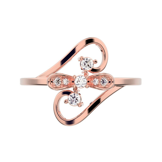 0.09 ct Round Cut Moissanite dainty Minimalist butterfly infinity eye heart 14K / 18K Solid Rose Gold everyday ring