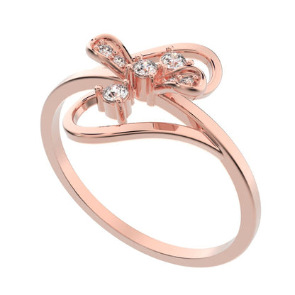 0.09 ct Round Cut Simulated Clear Diamond dainty Minimalist butterfly infinity eye heart 14K / 18K Solid Rose Gold everyday ring