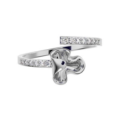 0.13 ct Round Cut Simulated Clear Diamond dainty Minimalist floral adjustable light stackable 14K / 18K Solid White Gold everyday ring