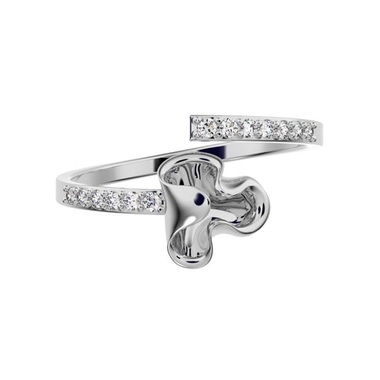 0.13 ct Round Cut Moissanite dainty Minimalist floral adjustable light stackable 14K / 18K Solid White Gold everyday ring