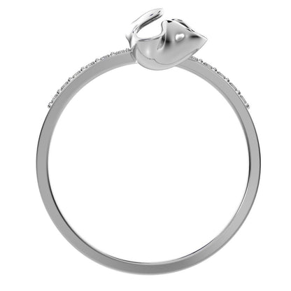 0.13 ct Round Cut Moissanite dainty Minimalist floral adjustable light stackable 14K / 18K Solid White Gold everyday ring