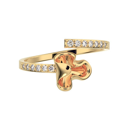 0.13 ct Round Cut Simulated Clear Diamond dainty Minimalist floral adjustable light stackable 14K / 18K Solid Yellow Gold everyday ring