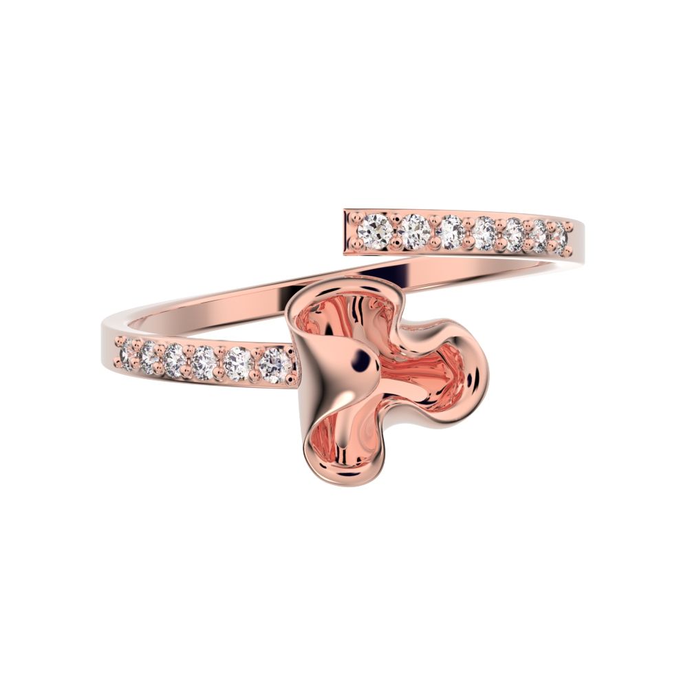 0.13 ct Round Cut Simulated Clear Diamond dainty Minimalist floral adjustable light stackable 14K / 18K Solid Rose Gold everyday ring