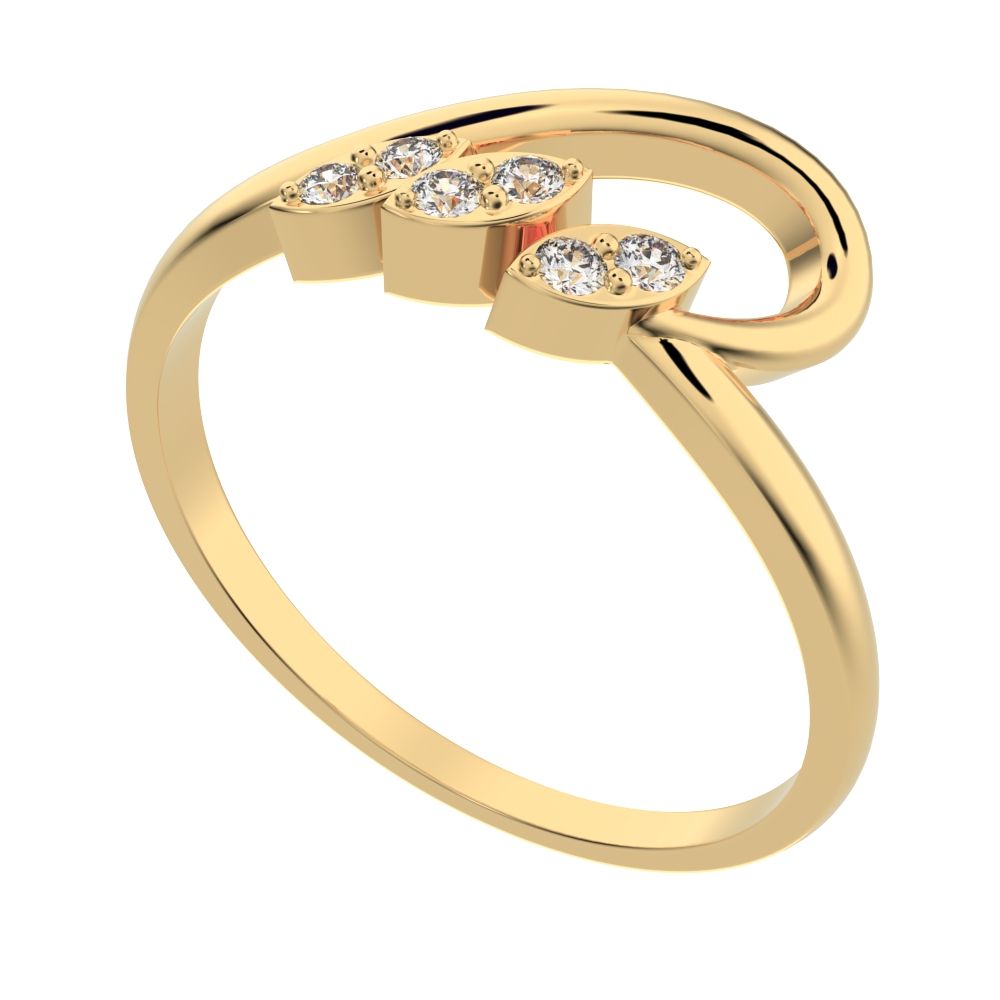 0.09 ct Round Cut Moissanite dainty Minimalist heart Stackable loop arc spiral 14K / 18K Solid Yellow Gold everyday ring