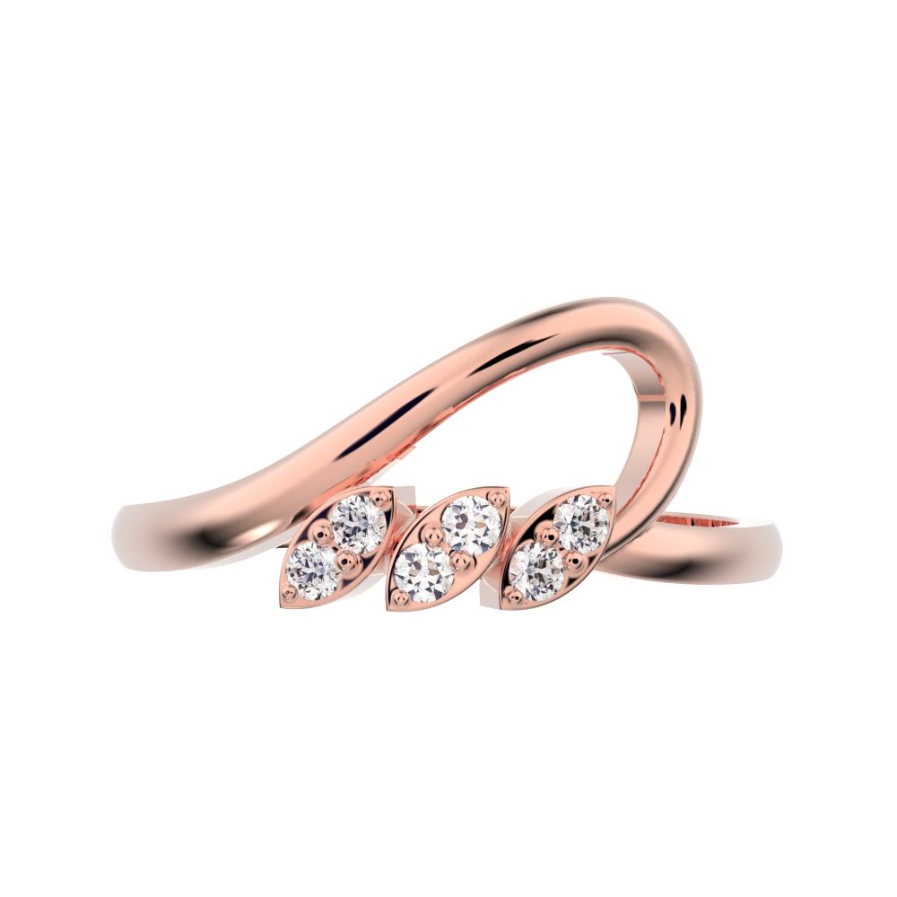 0.09 ct Round Cut Simulated Clear Diamond dainty Minimalist heart Stackable loop arc spiral 14K / 18K Solid Rose Gold everyday ring
