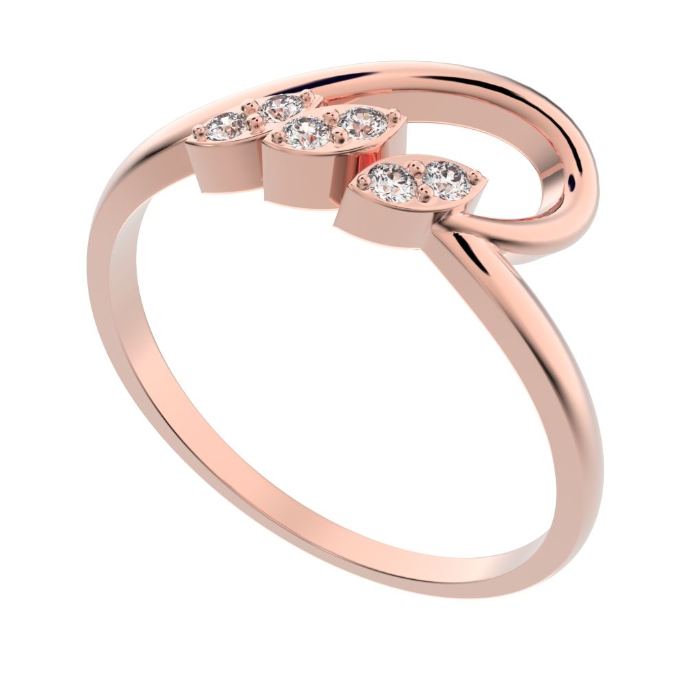 0.09 ct Round Cut Moissanite dainty Minimalist heart Stackable loop arc spiral 14K / 18K Solid Rose Gold everyday ring