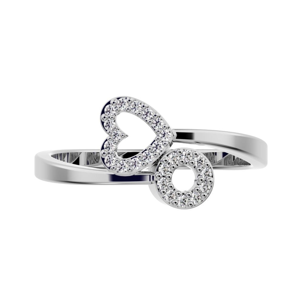 0.1175 ct Round Cut Moissanite dainty Minimalist light Heart Asymmetrical Interlocking 14K / 18K Solid White Gold everyday ring