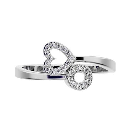 0.1175 ct Round Cut Moissanite dainty Minimalist light Heart Asymmetrical Interlocking 14K / 18K Solid White Gold everyday ring