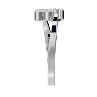 0.1175 ct Round Cut Simulated Clear Diamond dainty Minimalist Heart Asymmetrical Interlocking 14K / 18K Solid White Gold everyday ring