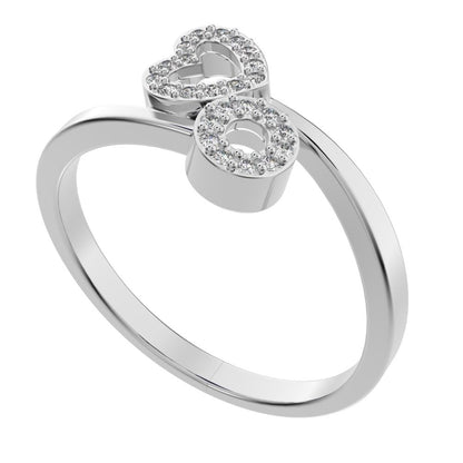 0.1175 ct Round Cut Moissanite dainty Minimalist light Heart Asymmetrical Interlocking 14K / 18K Solid White Gold everyday ring