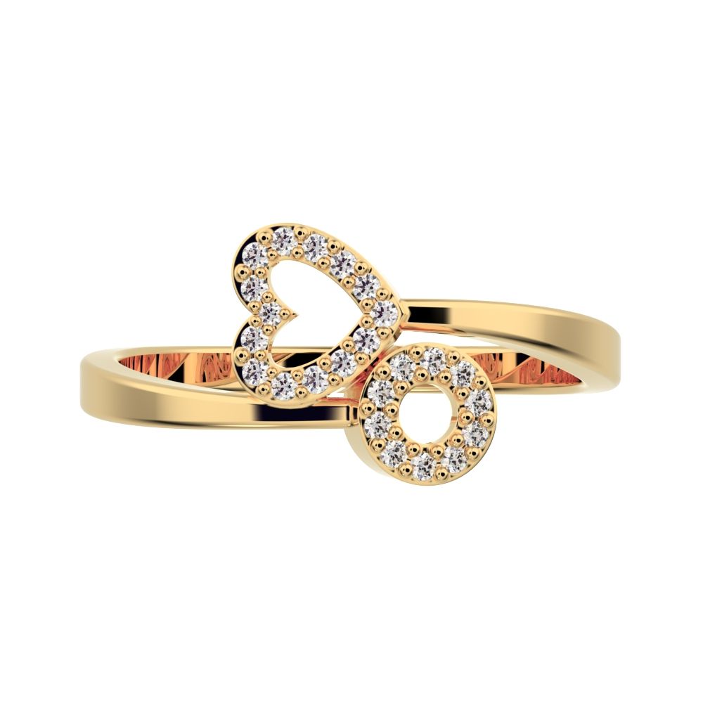 0.1175 ct Round Cut Moissanite dainty Minimalist light Heart Asymmetrical Interlocking 14K / 18K Solid Yellow Gold everyday ring