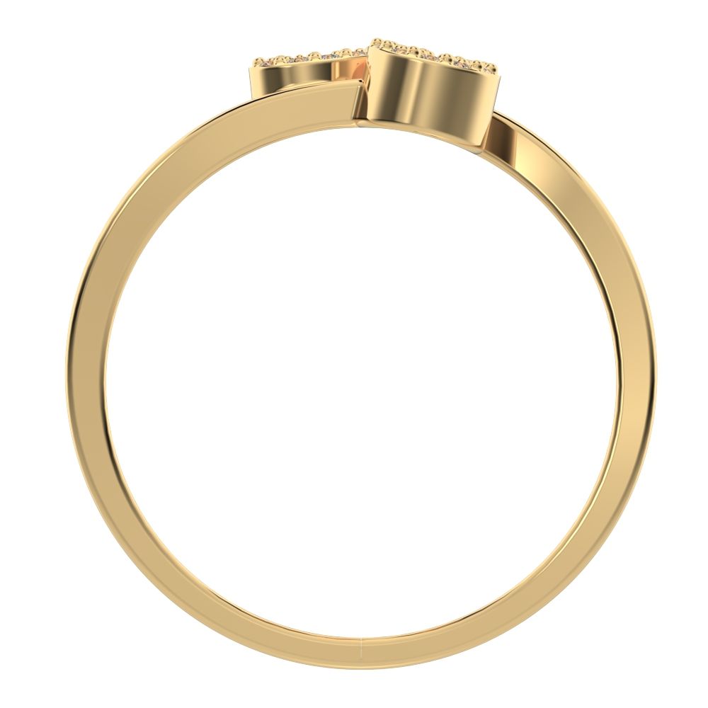 0.1175 ct Round Cut Simulated Clear Diamond dainty Minimalist Heart Asymmetrical Interlocking 14K / 18K Solid Yellow Gold everyday ring