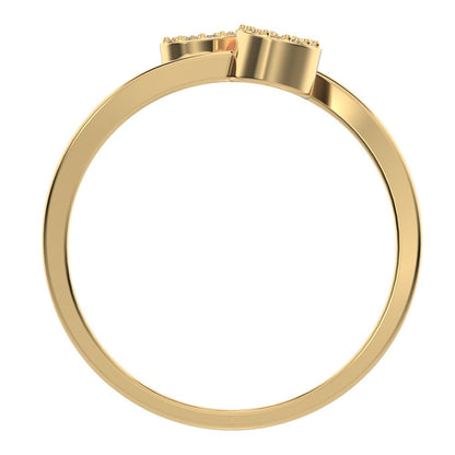 0.1175 ct Round Cut Moissanite dainty Minimalist light Heart Asymmetrical Interlocking 14K / 18K Solid Yellow Gold everyday ring