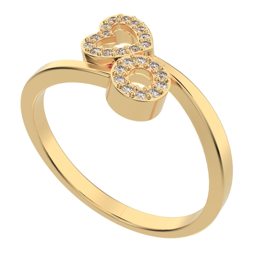 0.1175 ct Round Cut Simulated Clear Diamond dainty Minimalist Heart Asymmetrical Interlocking 14K / 18K Solid Yellow Gold everyday ring