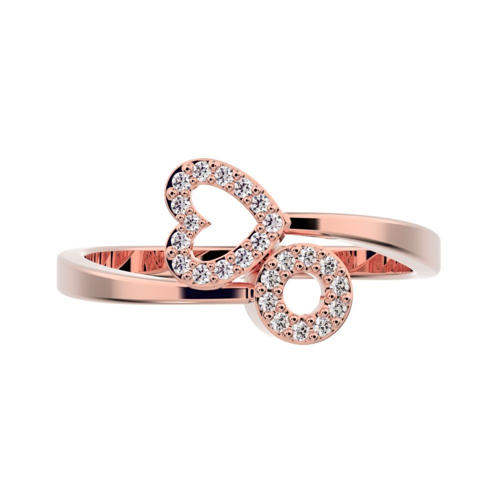 0.1175 ct Round Cut Simulated Clear Diamond dainty Minimalist light Heart Asymmetrical Interlocking 14K / 18K Solid Rose Gold everyday ring