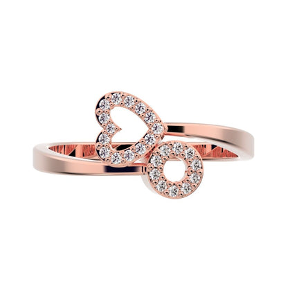 0.1175 ct Round Cut Simulated Clear Diamond dainty Minimalist light Heart Asymmetrical Interlocking 14K / 18K Solid Rose Gold everyday ring