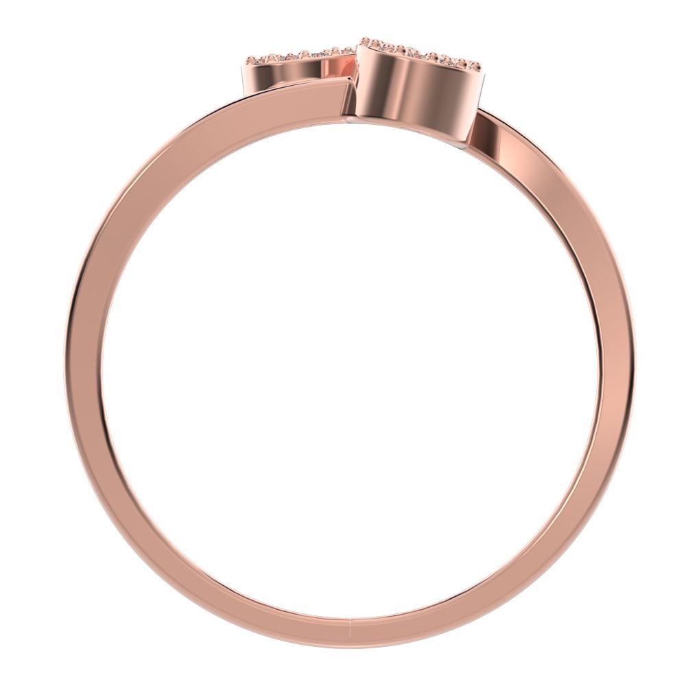 0.1175 ct Round Cut Simulated Clear Diamond dainty Minimalist light Heart Asymmetrical Interlocking 14K / 18K Solid Rose Gold everyday ring