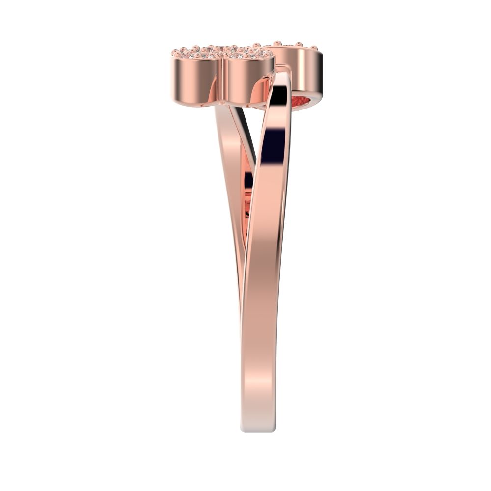 0.1175 ct Round Cut Simulated Clear Diamond dainty Minimalist light Heart Asymmetrical Interlocking 14K / 18K Solid Rose Gold everyday ring