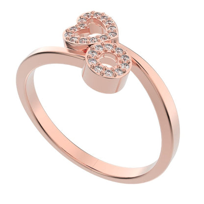 0.1175 ct Round Cut Simulated Clear Diamond dainty Minimalist light Heart Asymmetrical Interlocking 14K / 18K Solid Rose Gold everyday ring