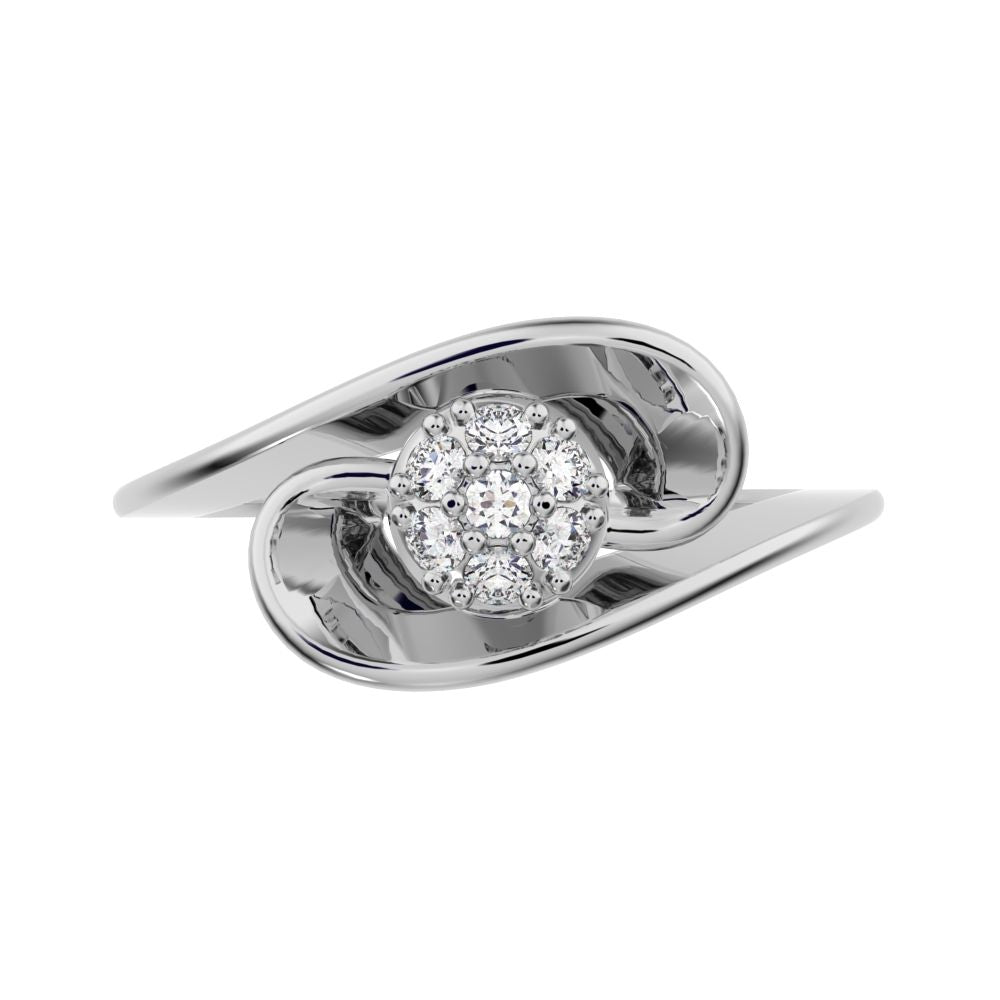 0.105 ct Round Cut Simulated Clear Diamond dainty Minimalist floral halo cluster cocktail swirl 14K / 18K Solid White Gold everyday ring