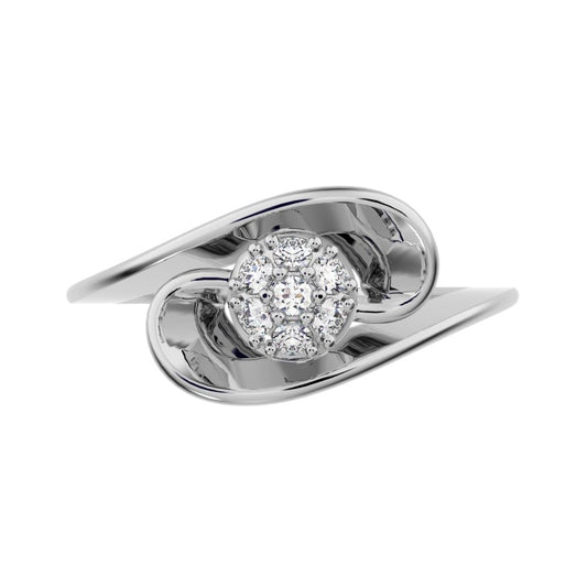 0.105 ct Round Cut Moissanite dainty Minimalist floral halo cluster cocktail swirl 14K / 18K Solid White Gold everyday ring
