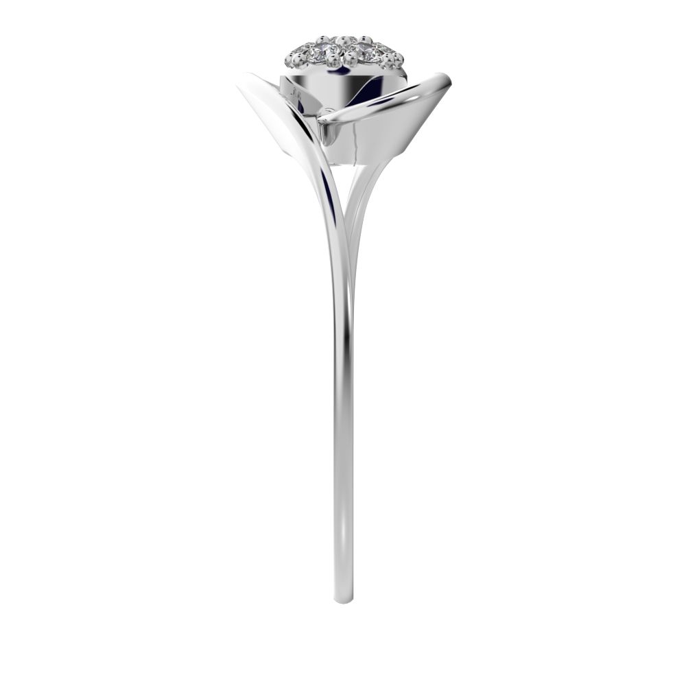 0.105 ct Round Cut Simulated Clear Diamond dainty Minimalist floral halo cluster cocktail swirl 14K / 18K Solid White Gold everyday ring