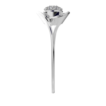 0.105 ct Round Cut Simulated Clear Diamond dainty Minimalist floral halo cluster cocktail swirl 14K / 18K Solid White Gold everyday ring