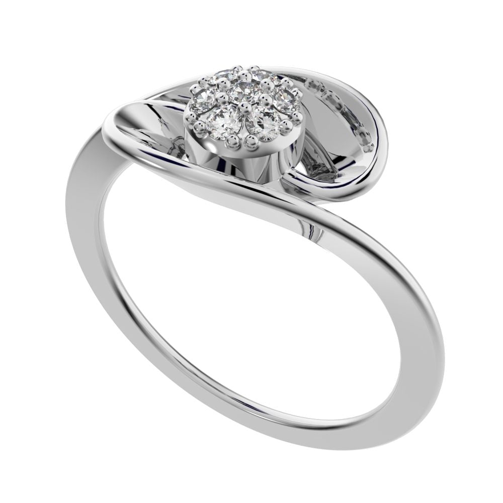 0.105 ct Round Cut Simulated Clear Diamond dainty Minimalist floral halo cluster cocktail swirl 14K / 18K Solid White Gold everyday ring