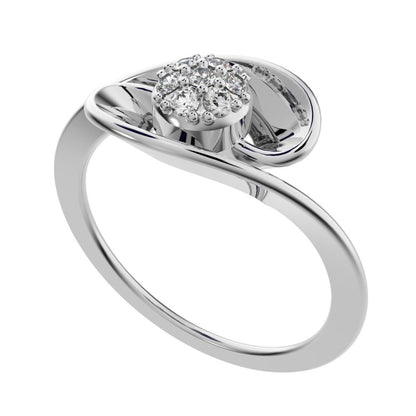 0.105 ct Round Cut Simulated Clear Diamond dainty Minimalist floral halo cluster cocktail swirl 14K / 18K Solid White Gold everyday ring