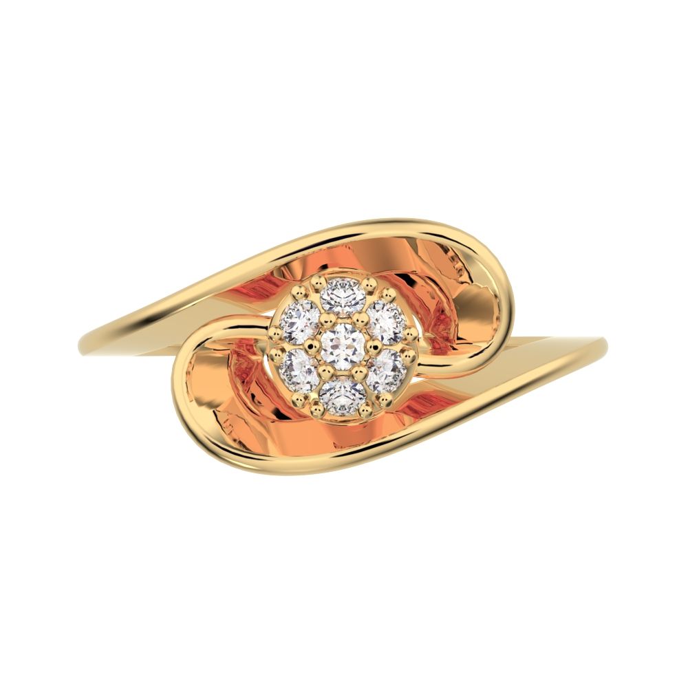 0.105 ct Round Cut Simulated Clear Diamond dainty Minimalist floral halo cluster cocktail swirl 14K / 18K Solid Yellow Gold everyday ring