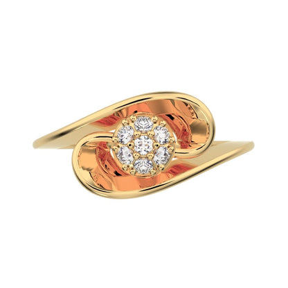 0.105 ct Round Cut Simulated Clear Diamond dainty Minimalist floral halo cluster cocktail swirl 14K / 18K Solid Yellow Gold everyday ring