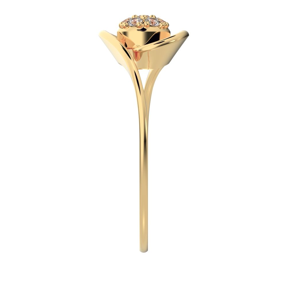 0.105 ct Round Cut Simulated Clear Diamond dainty Minimalist floral halo cluster cocktail swirl 14K / 18K Solid Yellow Gold everyday ring