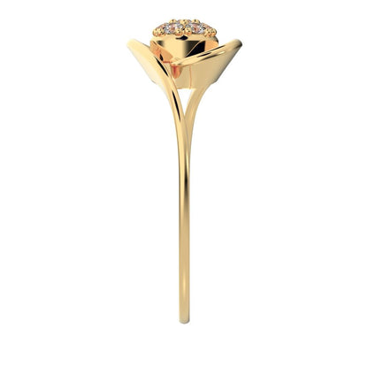 0.105 ct Round Cut Simulated Clear Diamond dainty Minimalist floral halo cluster cocktail swirl 14K / 18K Solid Yellow Gold everyday ring