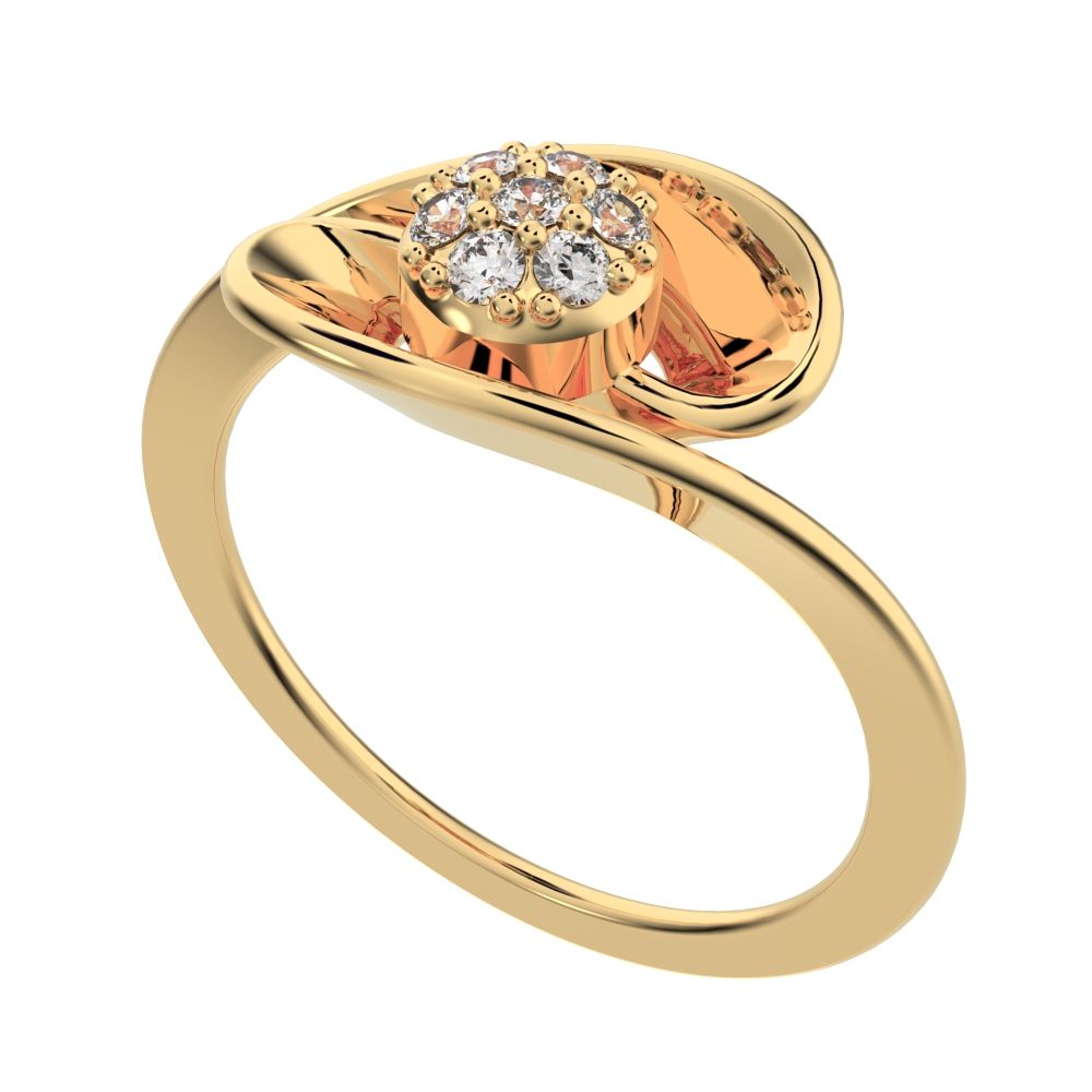 0.105 ct Round Cut Simulated Clear Diamond dainty Minimalist floral halo cluster cocktail swirl 14K / 18K Solid Yellow Gold everyday ring