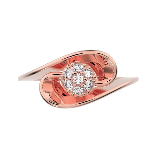 0.105 ct Round Cut Moissanite dainty Minimalist floral halo cluster cocktail swirl 14K / 18K Solid Rose Gold everyday ring