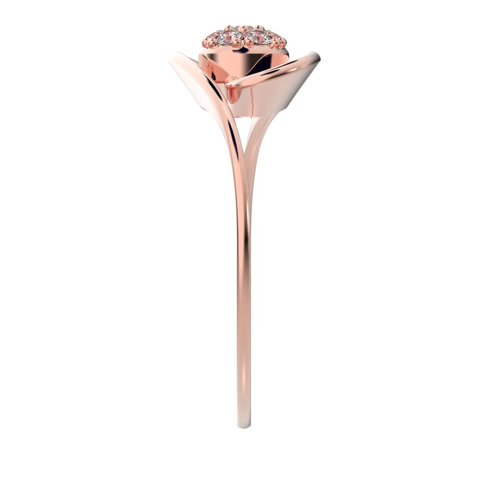 0.105 ct Round Cut Moissanite dainty Minimalist floral halo cluster cocktail swirl 14K / 18K Solid Rose Gold everyday ring